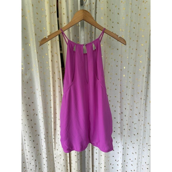 Express Chiffon High Neck Triple Open Back Keyhole Open Elastic Bottom Blouse M - Picture 4 of 8